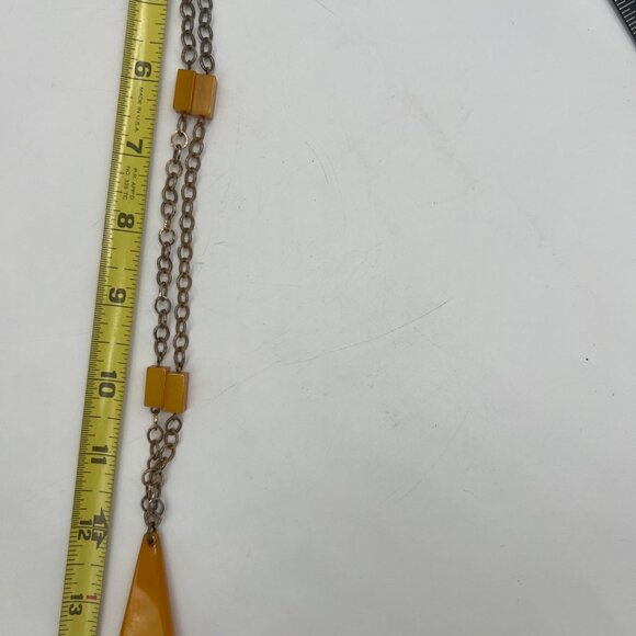 Vtg Butterscotch Bakelite Necklace Phenolic Resin Catalin Pendant Brass Tone Cha - Picture 8 of 10